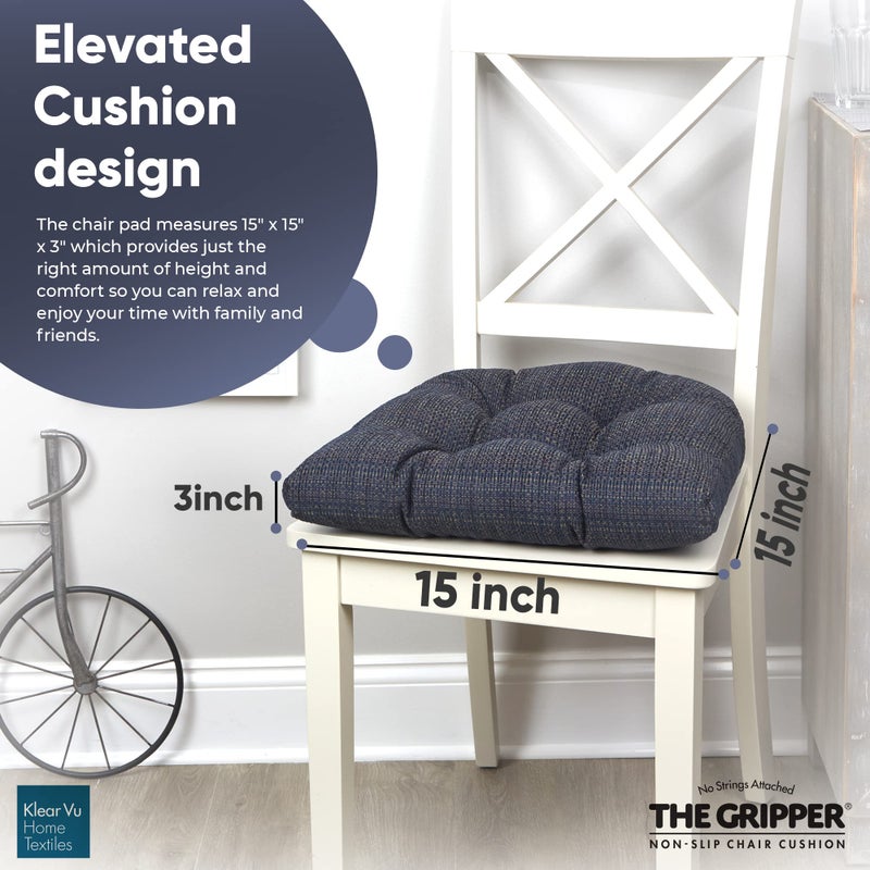 Klear Vu وسائد كراسي طعام غير قابلة للانزلاق من كليار فيو جريبر، مبطنة بشكل زائد، عالمية للاستخدام في المطبخ أو المكتب، وسادة مقعد على شكل حرف U، 15x15 بوصة، 4 قطع (عبوة من 1)، لون أزرق بحري ويفل - Image 2